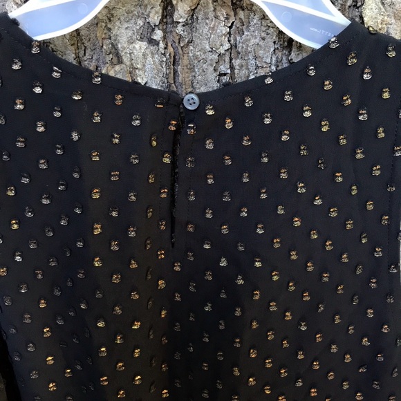 J. Crew Black Sleeveless Tank Blouse Gold Textured Dots Round Hem Lined XXS - Picture 7 of 12
